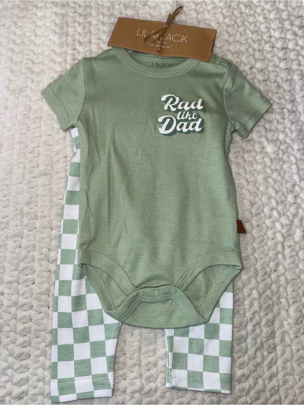 Lil & Jack Sage 'Rad like Dad' Baby One-Piece with Checker Pants